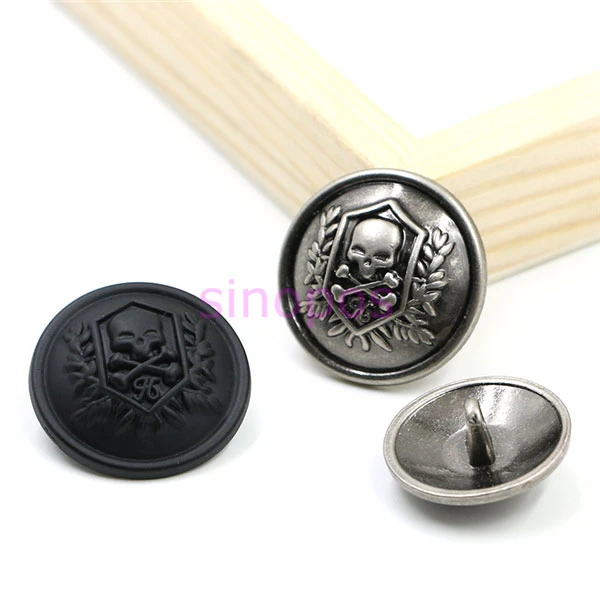 Bouton de costume en métal pour homme, motif tête de mort gris argent,  boutons ronds, décor