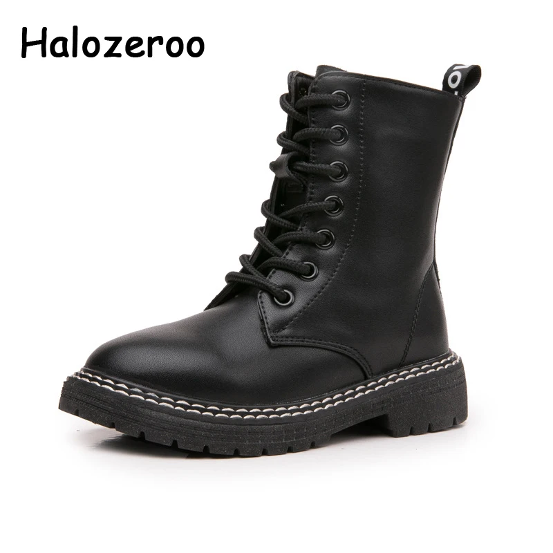 Autumn Kids Mid Calf Boots Children Real Leather Motorcycle Shoes Baby