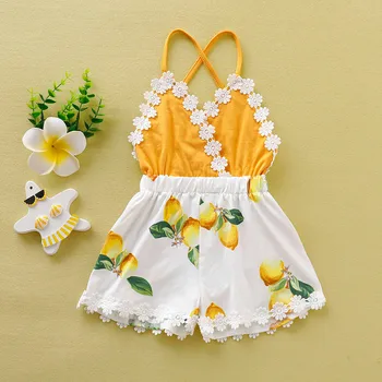 

2Pcs Baby Girl Clothes Flower Backless Romper Tops+Lemon Print Short Newborn Clothes Outfit Summer Infant Clothing Girls 0-24 M