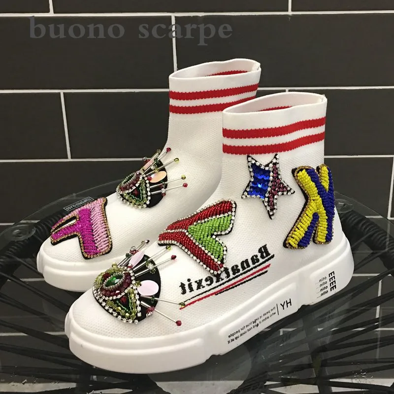 

Tide shoes socks rhinestone high waist shoes Thai tide thick bottom elastic knit socks shoes