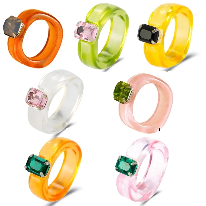 Fashion Resin Transparent Diamond Acrylic Ring Cute Candy Color Accessories Female
