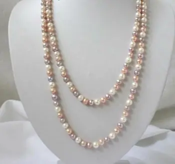 

8mm round white pink purple freshwater Shell pearls necklace long 50"