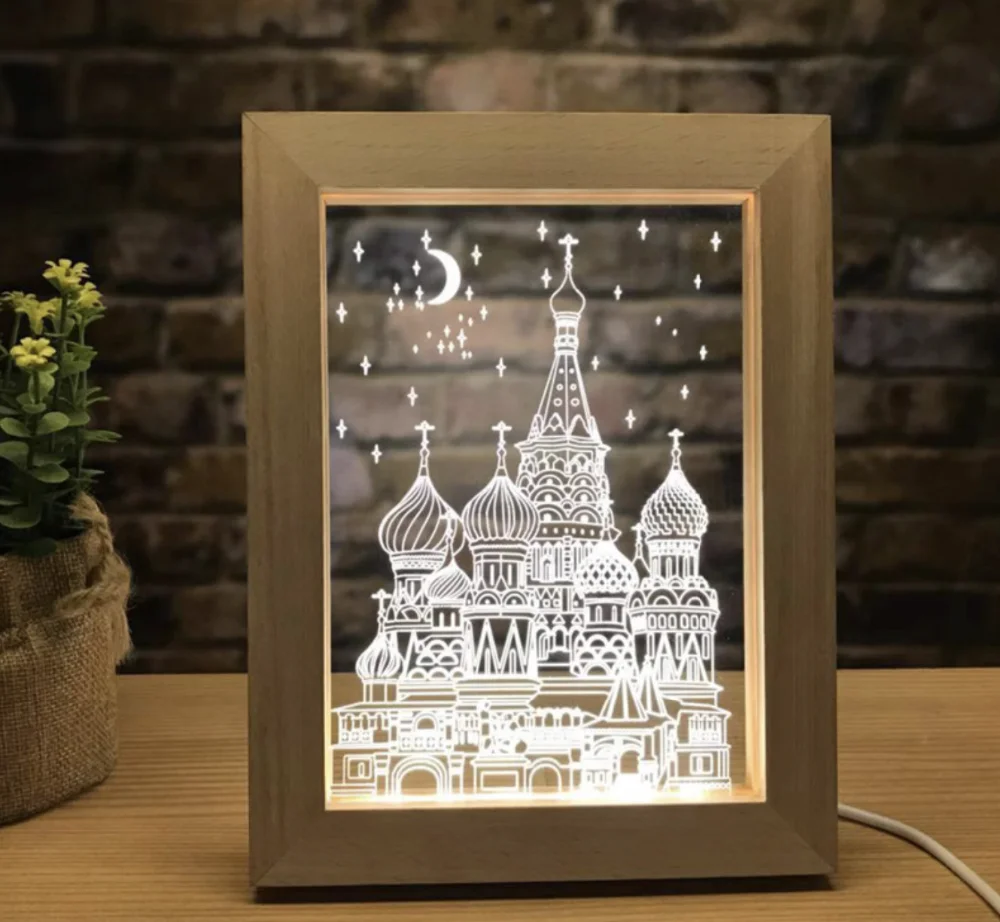 Camera Image Lamp 3D Visual Wooden Photo Frame Light 3W Warm Light Night Lamp USB Atmosphere Night Light Beech Or Oak Random