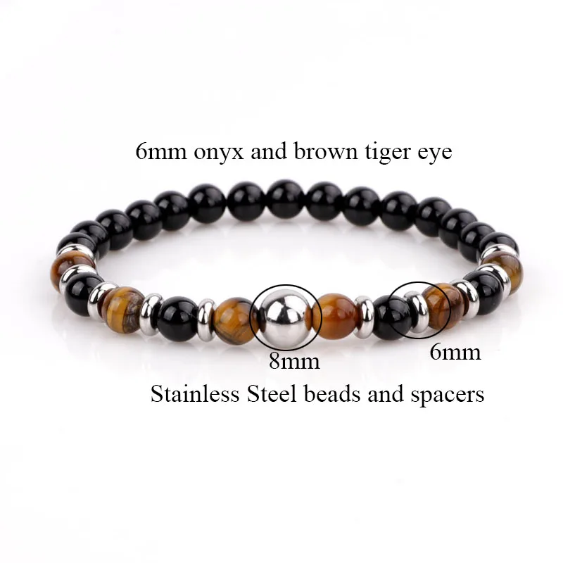 New Design High Quality Natural Stone Stainless Steel Skull Beaded Elastic Bracelet Set