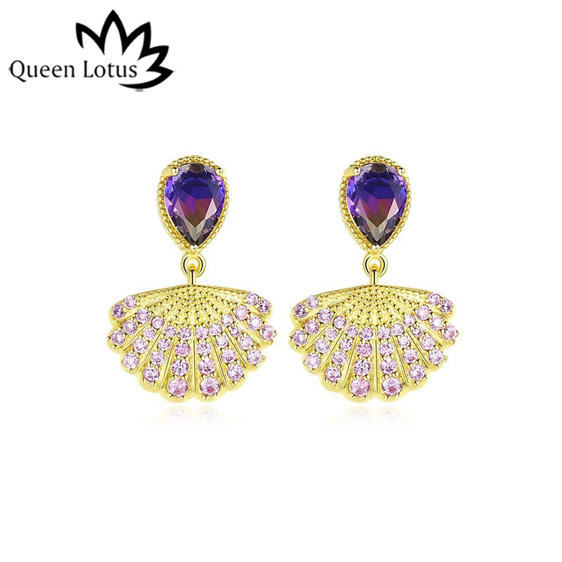 Женские серьги в форме раковины Queen Lotus модные корейские с цирконием AAA