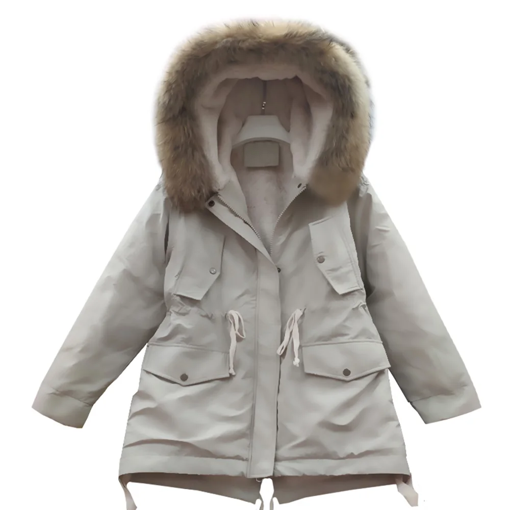 

New Winter 2019 Casual Women Parka Sustans Pockets Fur Hooded A Line Thick Long Zipper Plus Size Snow Jackets Coats Solid Joker