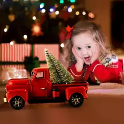 Rantion Рождественский подарок для детей Винтажный Грузовик красный металлический грузовик с подвижным колесом детский подарок настольный