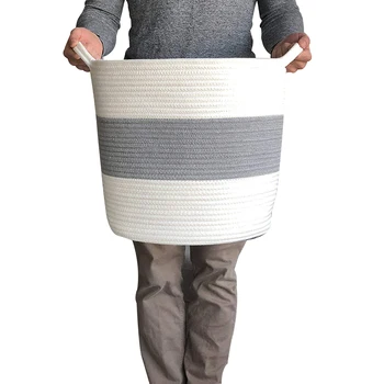 

1pc Large Storage Basket 2020 New Fashion Woven Cotton Rope Laundry Hamper with Double Handles for Diaper Clothing Home Storage