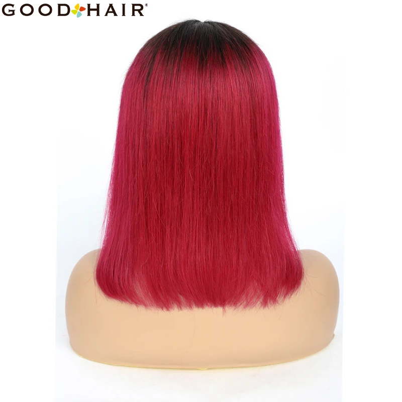 Peruca com Franja Brasileiro em Linha Peruca de Cabelo Peruca para Preto Ombre Vermelho Curto Reta Não Remy Humano Completa Máquina Feita Bom Cabelo Feminino Bob 2 Ombre vermelho curto bob peruca com franja