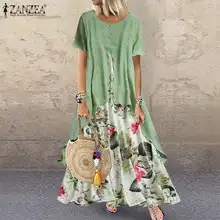 ZANZEA Verano de manga corta Vestido de las mujeres Vintage Floral impreso Pacthwork Vestido veraniego largo Casual fiesta Retro Vestido de Mujer Vestidos