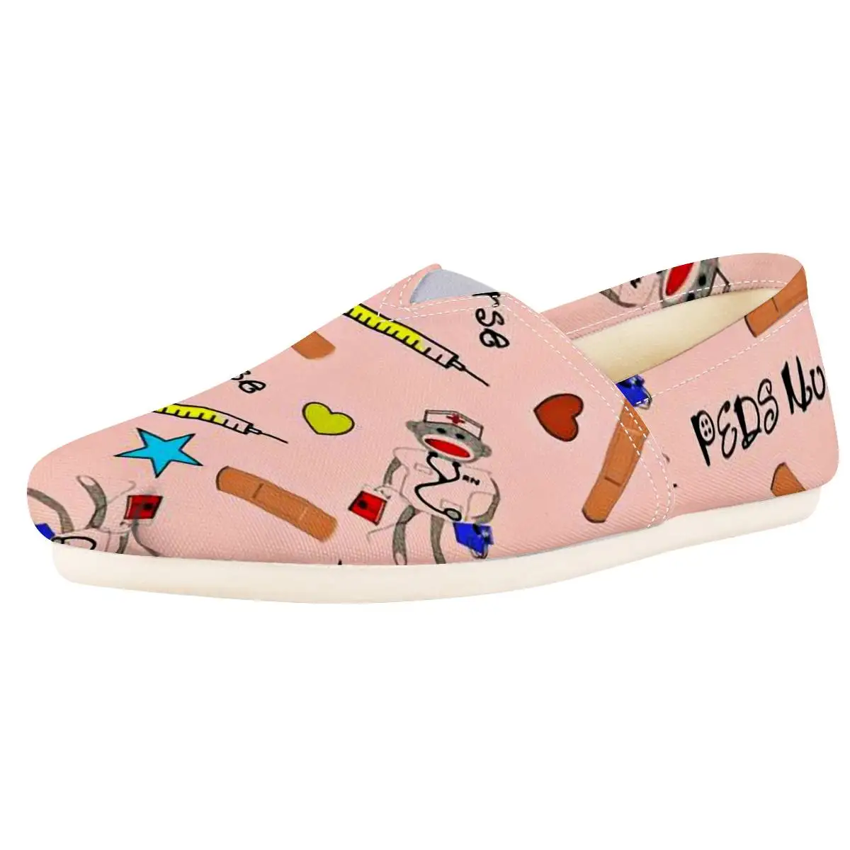 

HYCOOL Cute Nurse Doctor Animal Zebra Mouse Monkey Pattern Women Slacker Shoes Flat Student Girls Casual Slip-on Canvas Loafers