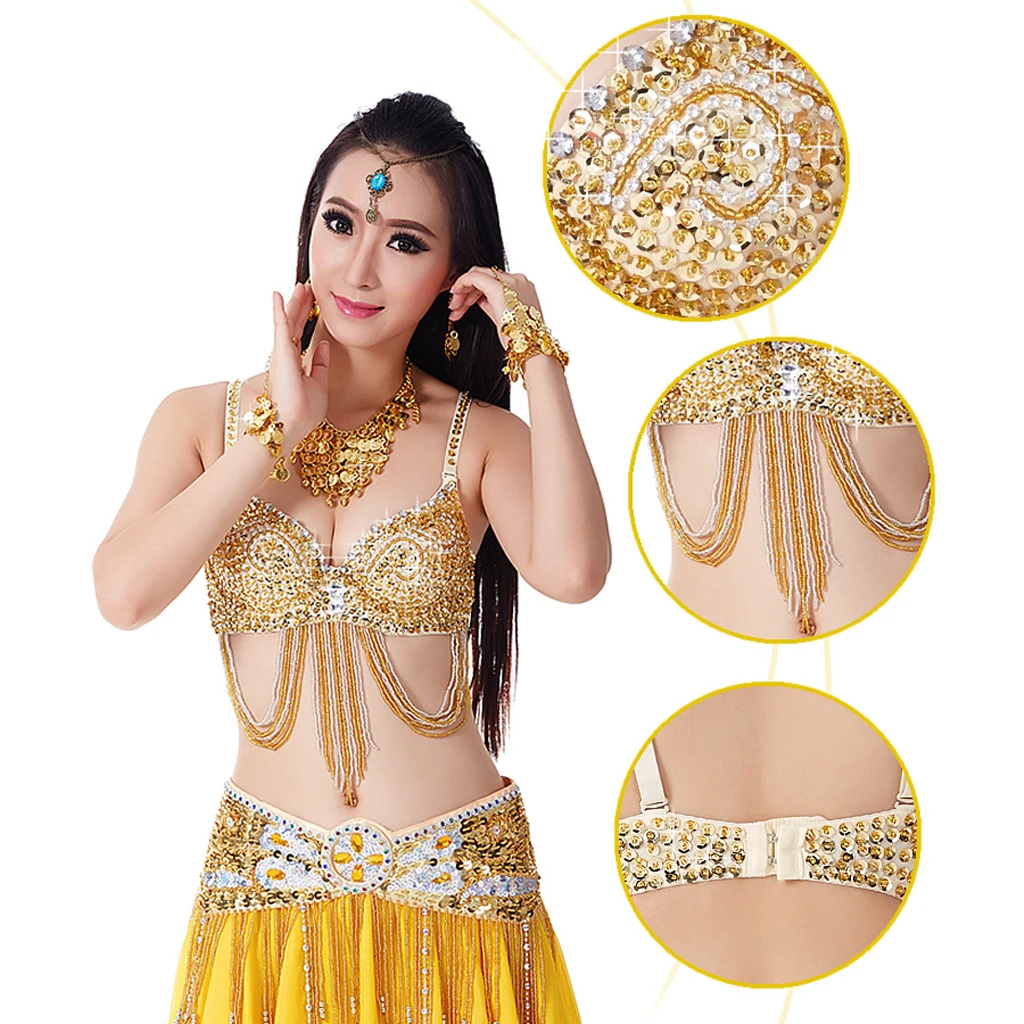 Belly Dance Costume Bra Top Sequin Beads Bralet Crop Top 34C for Dance Girl