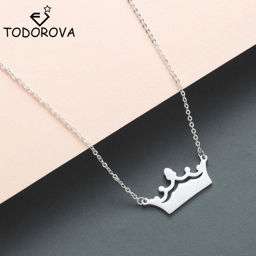 

Todorova Trendy Princess Crown Pendant Necklaces for Women Girls Collars Stainless Steel Jewelry Wedding Engagement Gift