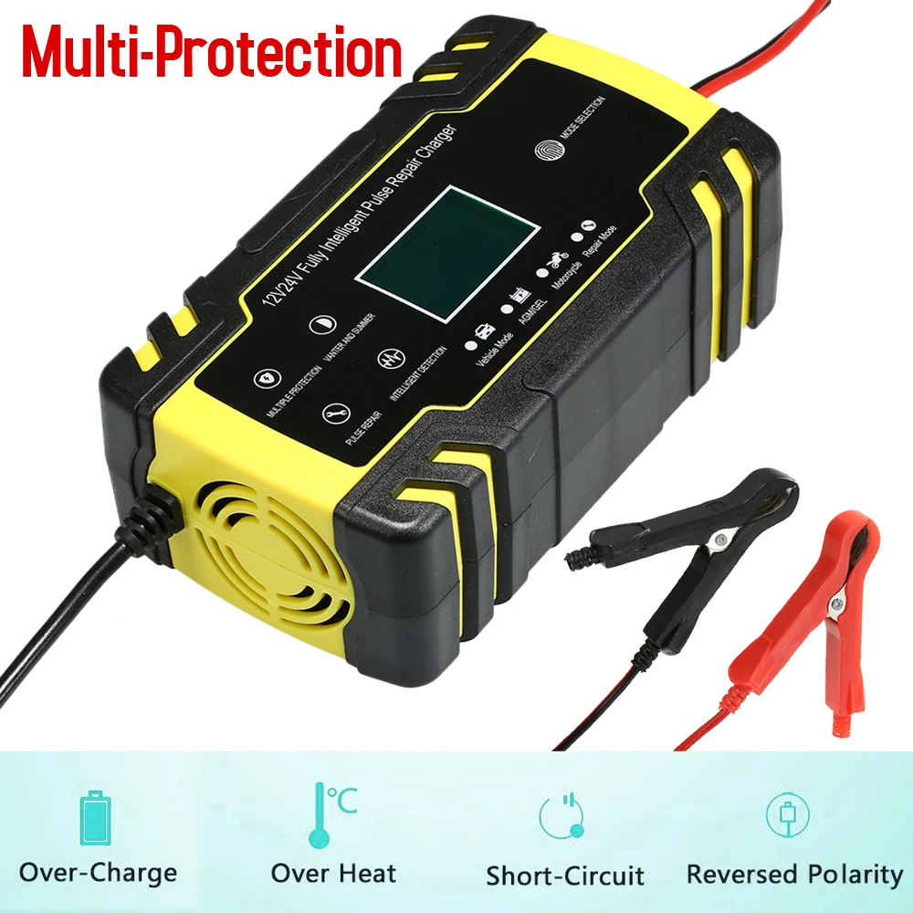 

12V 8A 24V 4A Car Battery Charger 3-Stage Automatic Smart Battery Charger LCD Display For Car Motorcycle Universal