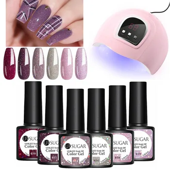 

UR SUGAR 6Pcs Color Nail Gel Polish Set with UV Lamp Nail Dryer Curing Gel Polish Vernis Semi Permanent Soak Off Gel Varnish Kit