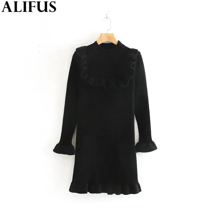 

Fashion Za Women's dress 2020 Solid Chic Ruffles O Collar Flare Sleeve Casual Slim Dresses Female Ladies Vestidos