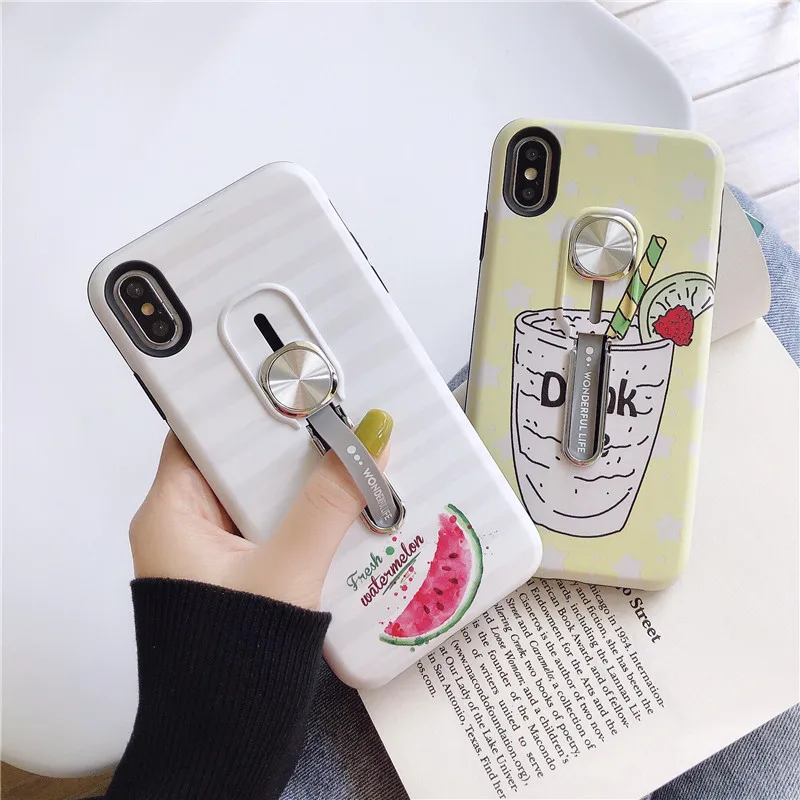 

Cute Fruit Stripe Phone Case For iphone 6 6S 7 8 plus Case For iphone 11 Pro MAX X XR XS Max Soft Back Cover Luxury Stand Cases