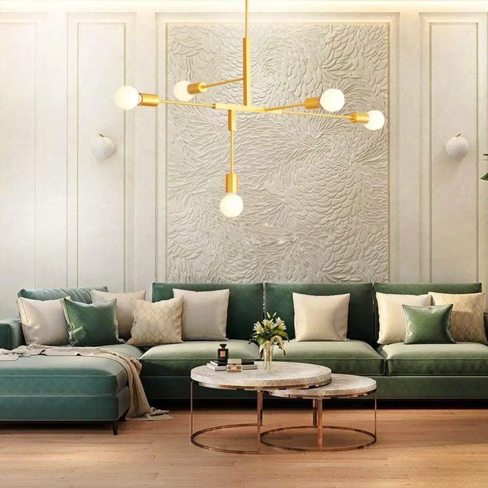 

Modern Chandelier Polished Metal Hanging Pendant Ceiling Light with 5 Light fixtures Flush Mount