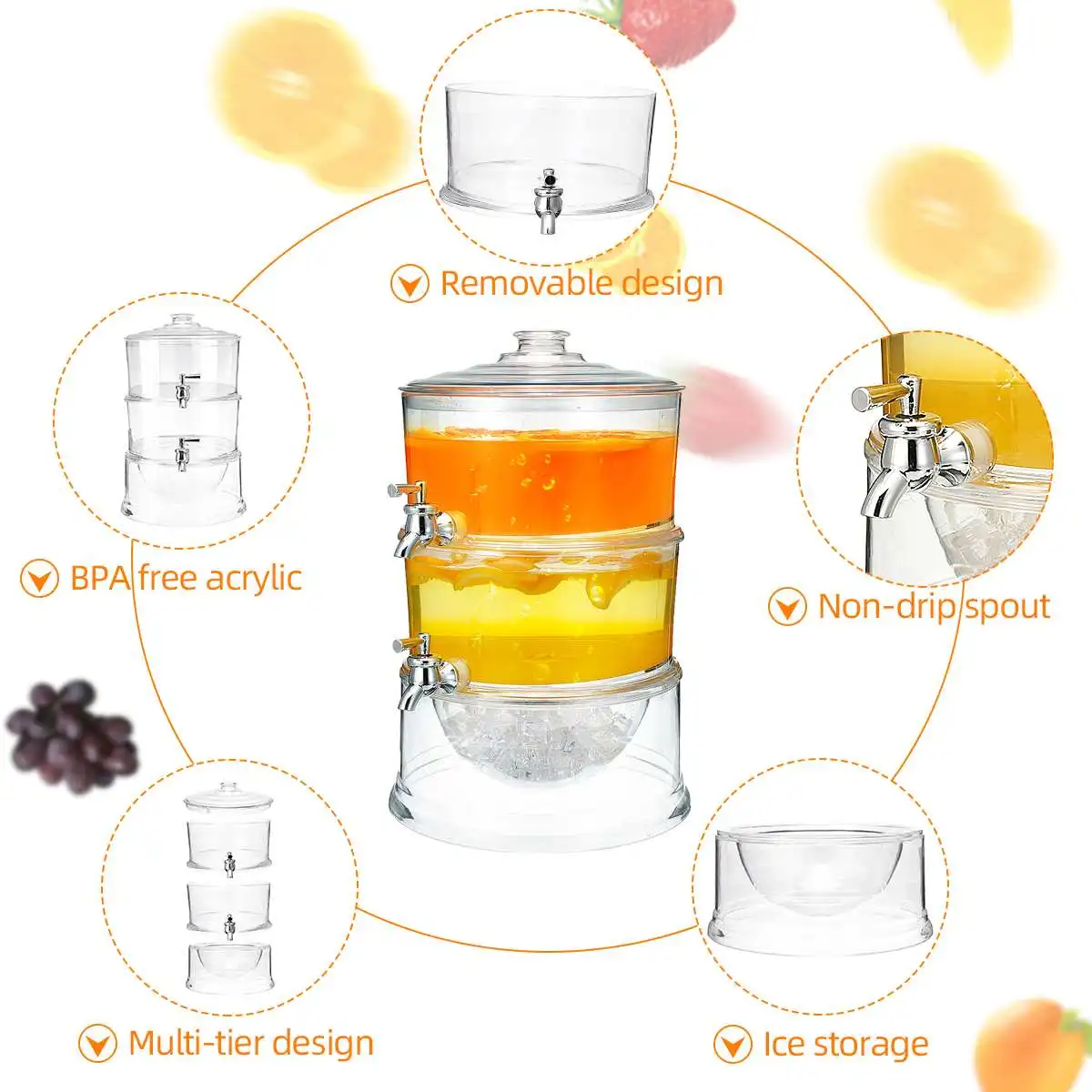 

Hot New 2-Layer 3.5L Juice Cold Drink Dispenser Lemonade Beverage Cooler Holder Taps Large Capacity Container Bar Kitchen Tools
