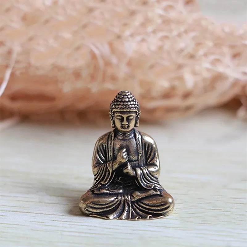  MGT Crafts Mini Exquisite Buddha Sakyamuni Statue Brass Valuable Sculpture Meditating Antique Style Home Decor