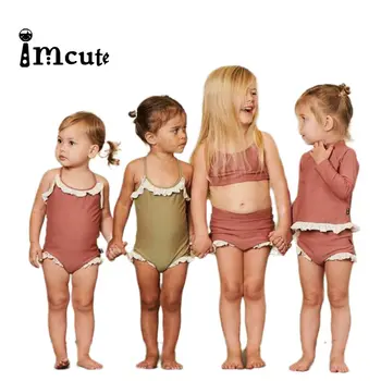 

Imcute 1-6 Years Kids Girls Bikinis Set 2020 New Summer Girls Kids Swimwear Children One Piece Biquini Infantil Ruffles Bathing