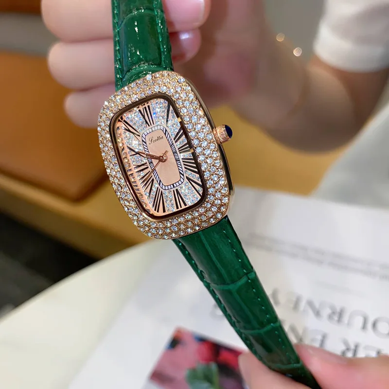 Luxury Diamond Crystal Women Watches Top Brand Luxury Leather Quartz Wrist Watch Girl Ladies Gift Clock Oval Shaped Wristwatch