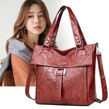 

Large Capacity Female Casual Totes Bag Vintage Women Handbags Retro Patchwork Leather Ladies Messenger Shoulder Bags for Traval