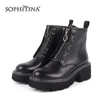 

SOPHITINA Personality Women's Boots Fashion Zipper High Quality Cow Leather Comfortable Round Toe Shoes New Ankle Boots SC483
