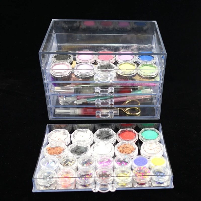 

Transparent Five Layers Nail Manicure Storage Box Portable Adjustable Container Acrylic Organizer Nail Tools