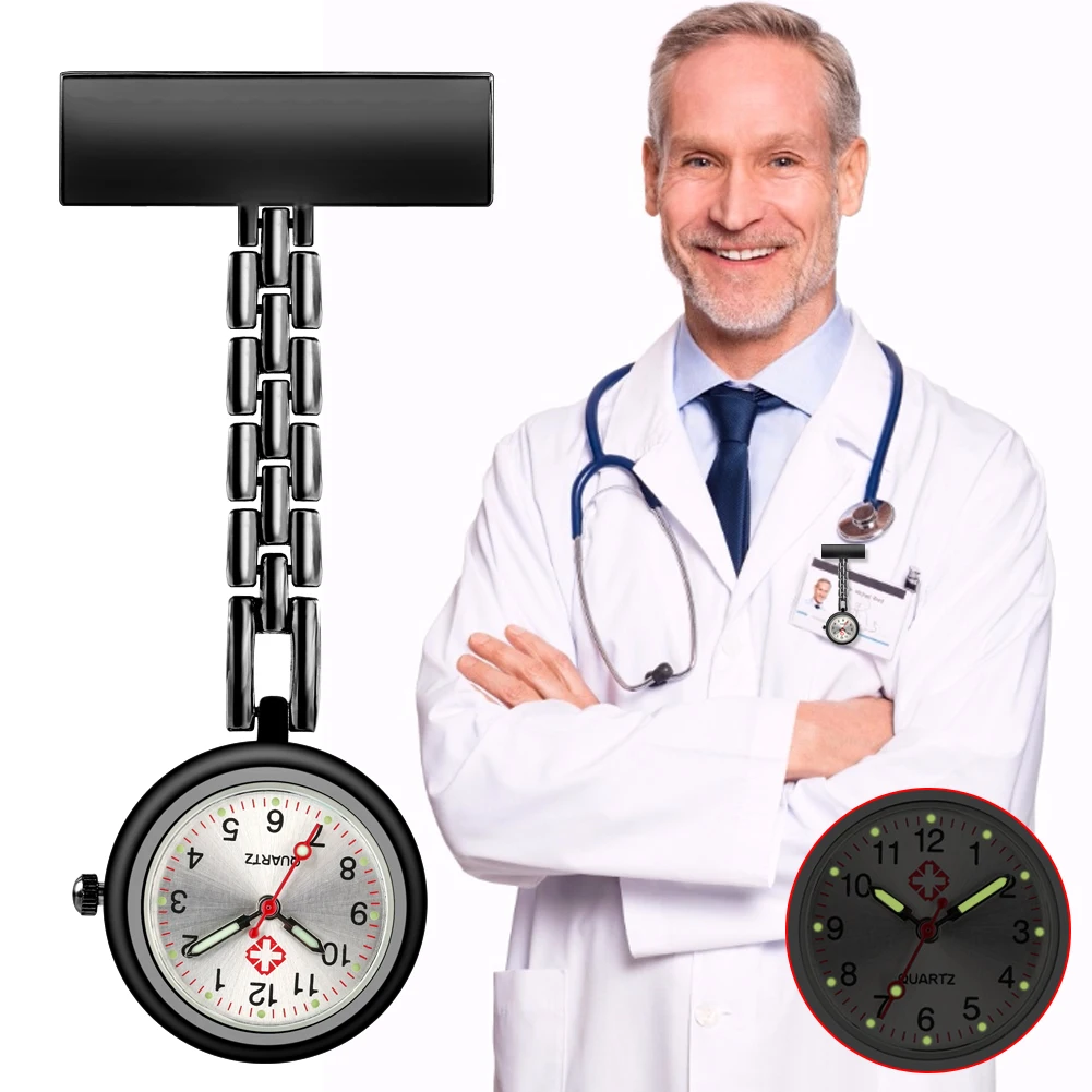 

Practical Black Nurse Watch Portable Brooch T-type Chest Pendant Luminous Digital Dial Small Clock Nurse Doctor Quartz Watch