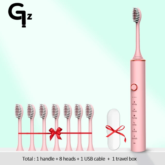 GeZhou Electric Toothbrush Sonic Toothbrush Rechargeable IPX7 Waterproof 6 Mode Travel Toothbrush with 8 Brush Head best gift N100pink 8 box