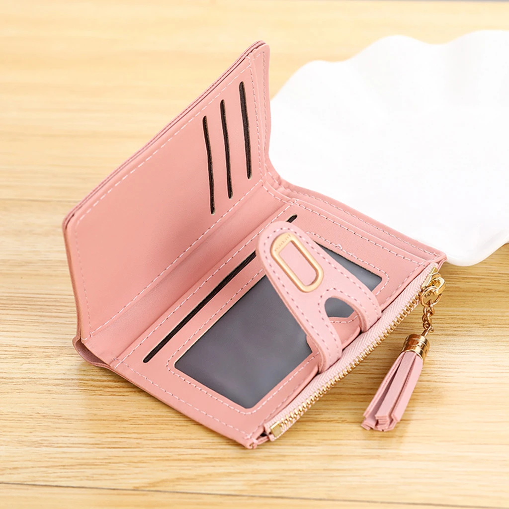 Women Wallets Small Fashion Lovely  Leather Purse Hasp Ladies Card Bag Elegant Solid Color Clutch Zip Female Handbag Clip 819