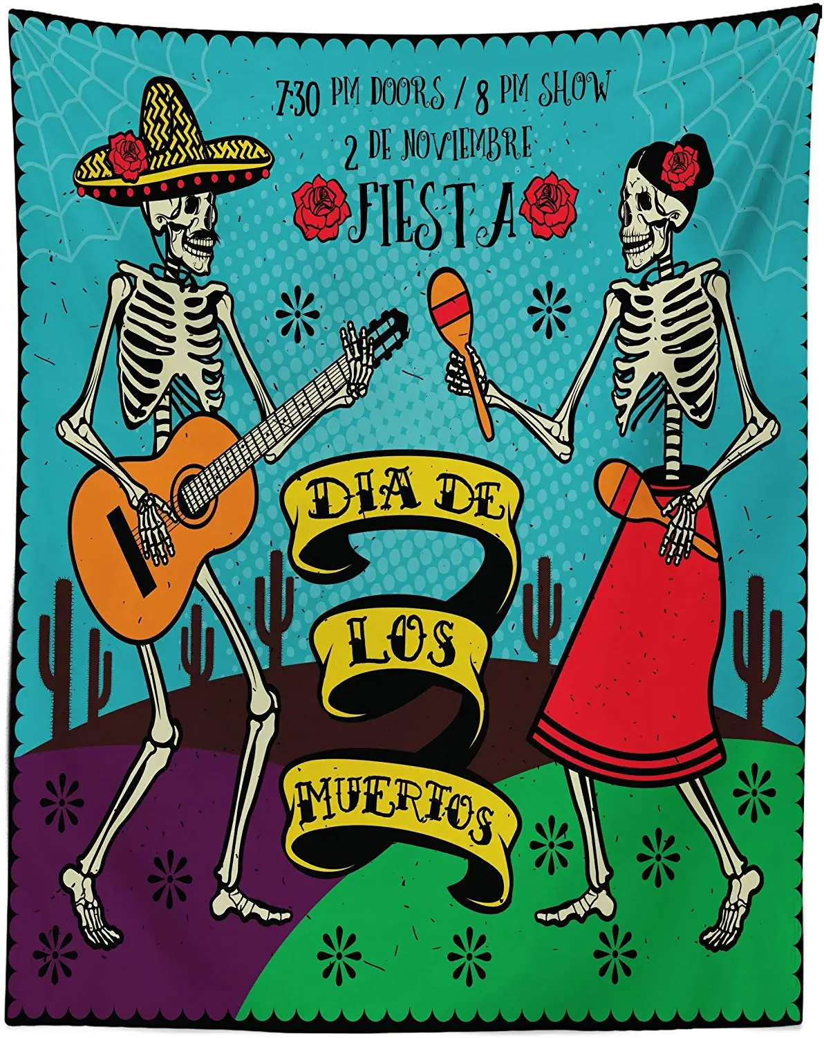 

Dia de Los Muertos Design with Spanish Couple Dancing Image Print Wall Hanging