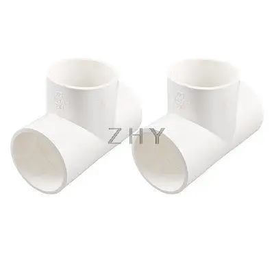 

50mm PVC Tee 3 Way Water Pipe Tube Adapter Connectors White 2 Pcs
