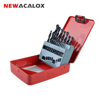 

NEWACALOX High Speed Steel HSS Drill Bit Set Round Shank Black Oxide 1-10mm Tungsten Carbide Twist Drill Bits 19pcs/set