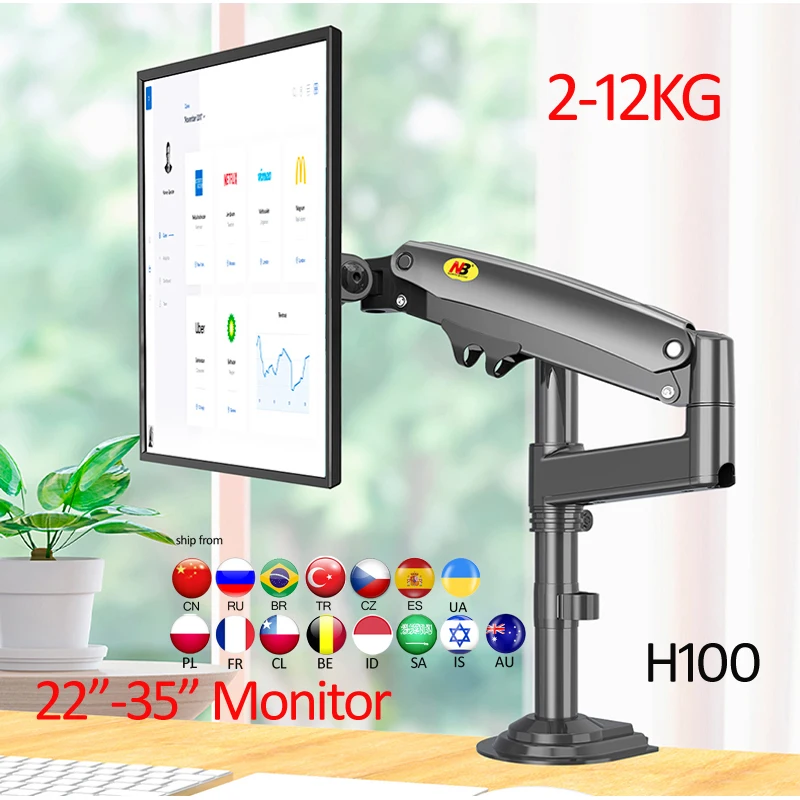 NB NEW H100 22-35&quot Monitor Holder Arm Gas Spring Full Motion LCD TV Mount 2-12kg ergonomica dual arm clamp bracket 2pc |
