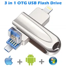 Aliexpress - USB 3.0 Flash Drive for iPhone 3 in 1 Pendrive for lightning/Micro usb/Computer 256GB Metal Memory Stick 16gb 32gb 64gb 128gb