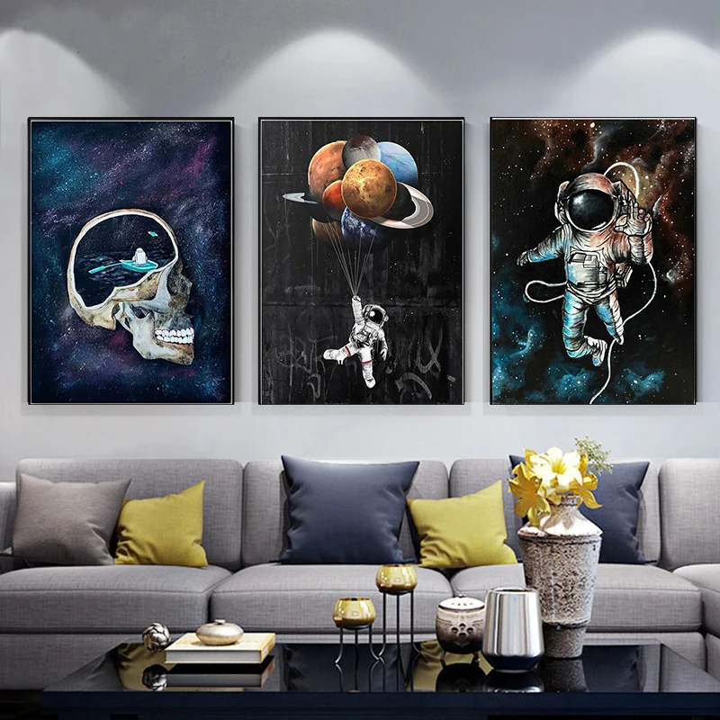 Astronaut Outer Space Oil Canvas Painting on Kids Room Decor Dreaming Stars Poster and Print Wall Art Pictures Home Decoration | Дом и сад