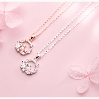 

Korean 925 sterling silver necklaces Opal wreath Clear Zircon pendant necklaces for women engagement weddings bridal jewelry