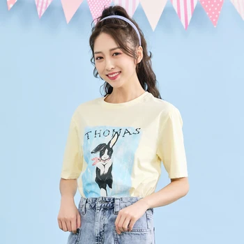

IEF Summer Fashion Print Tops Women Half Sleeve Loose Round Neck Cotton Female Casual T-shirt 1310K-D306-5-