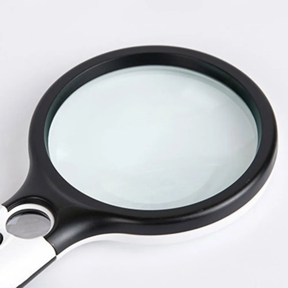 Double Lens Three LED Lights Handheld Light Reading Identification Jewelry High Magnification Magnifier