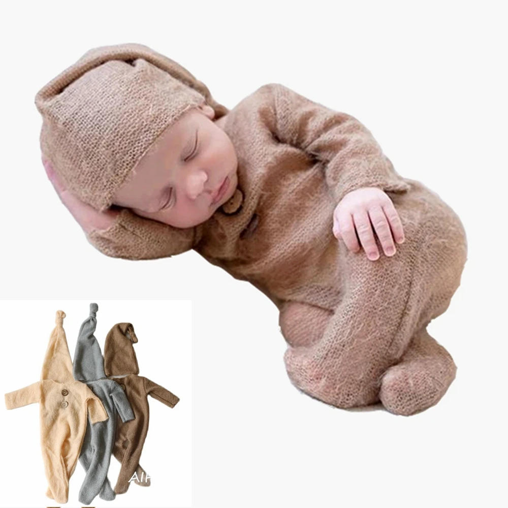 Brown Newborn Photography Props Accessories Baby Bodysuit Clothes Boy Hat Romper Customized Photo Gifts Set Girl Outfits