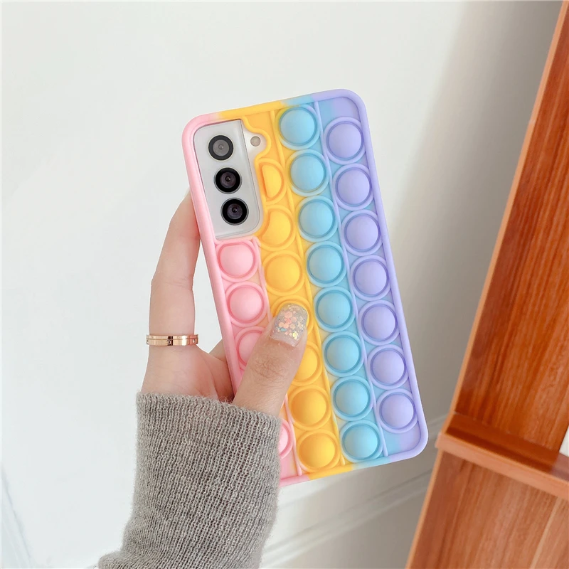 silicone cover with s pen Pop Bubble Fidget Toys Case For Samsung Galaxy S21 S20 FE S10 S9 Plus Note 9 10 20 Ultra 5G Rainbow Beans Cartoon Unicorn Cover samsung flip phone cute