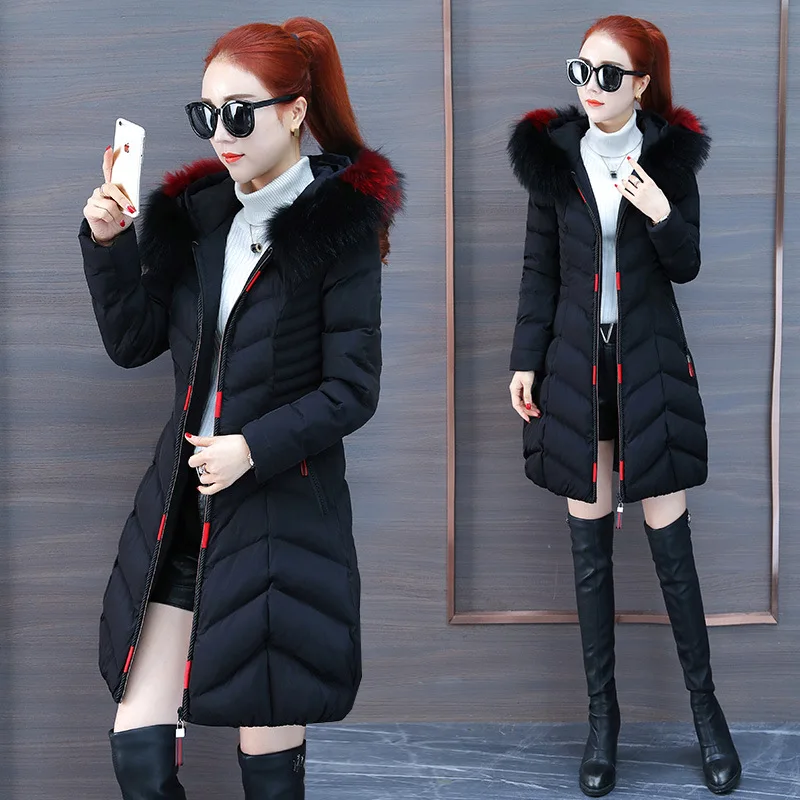 Стиль, Модная хлопковая стеганая одежда для женщин, зима, корейский стиль, свободный крой, утягивающий, элегантный, с капюшоном, действительно большой меховой воротник