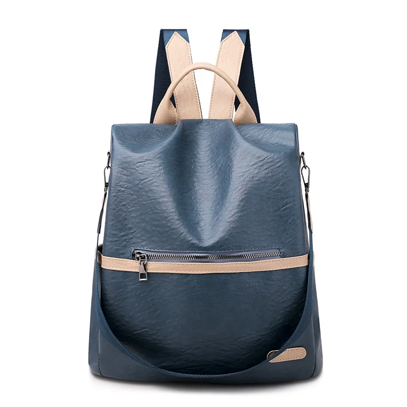 

New multifunctional lady contrast color backpack female casual large-capacity Double zipper backpack outdoor travel fashion bag