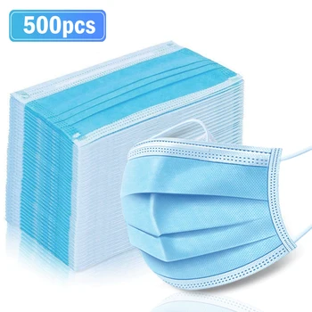 

500 Pcs Disposable Face Masks - Dust Breathable Earloop Antiviral Face Mask, Comfortable Sanitary Mask Thick 3-Layer Masks