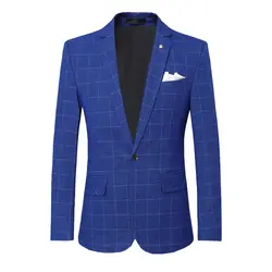 Синий мужской пиджак, Модный деловой повседневный мужской клетчатый пиджак, размер S-5XL, свадебное мужское платье, пальто