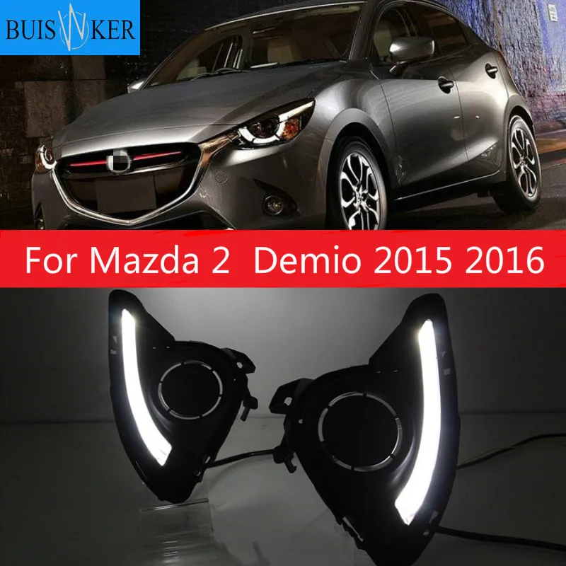 

Дневные ходовые огни DRL для Mazda 2 Demio 2015 2016, светодиодсветодиодный дневные ходовые огни, крышка противотуманных фар желтого цвета, 1 комплект