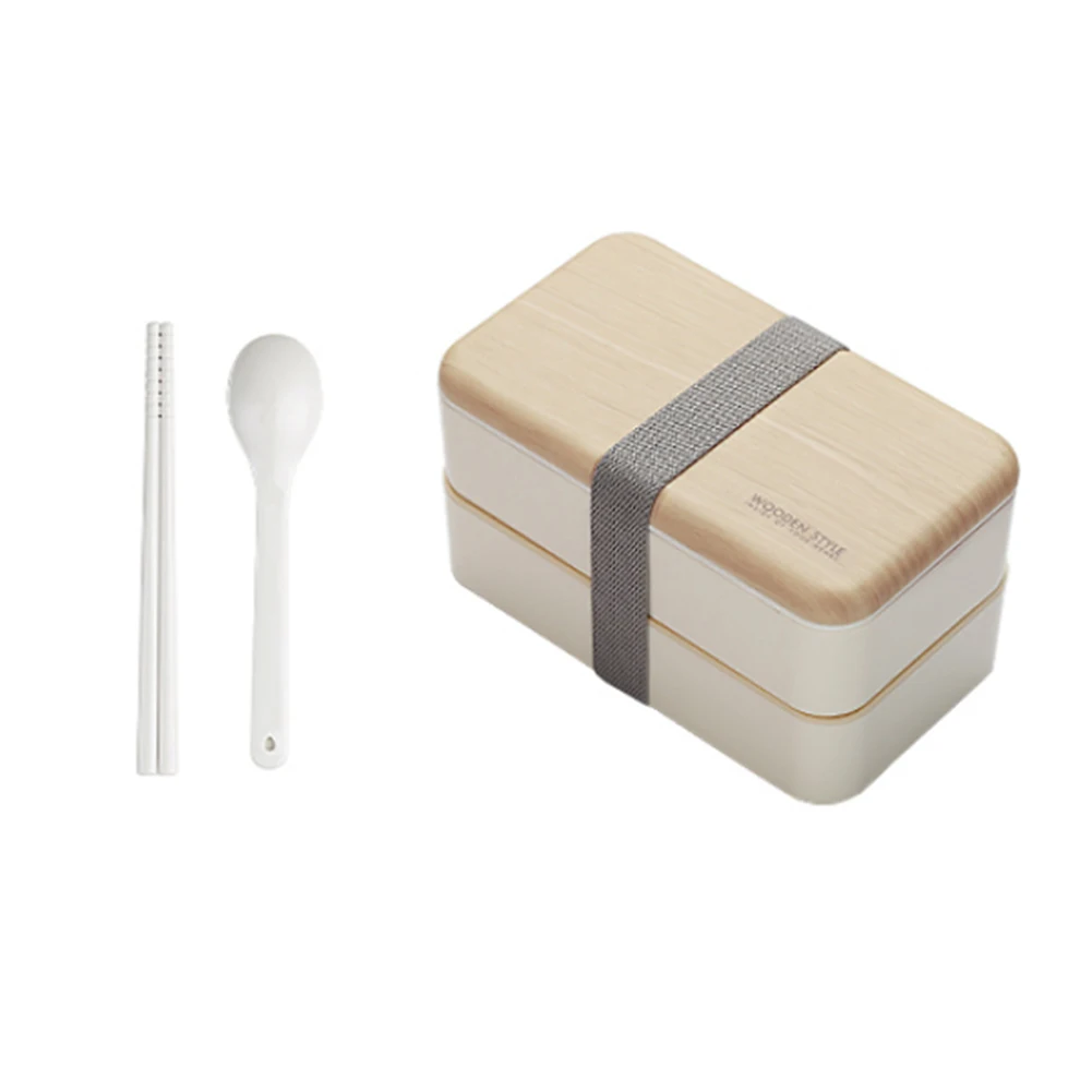 

Lunch Box with Cutlery Set Double Layer Leak Proof Portable Container Box QP2