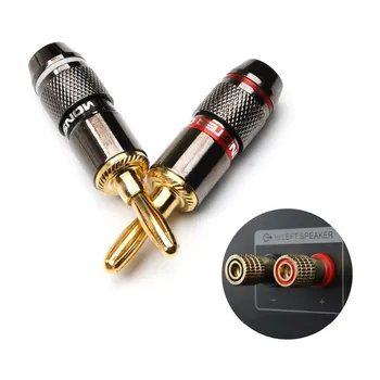 

4 Pairs Monster Banana Plug 24K Gold Plated Pure Copper Speaker Adapter Screw Speaker Plugs Audio Connectors Black+Red
